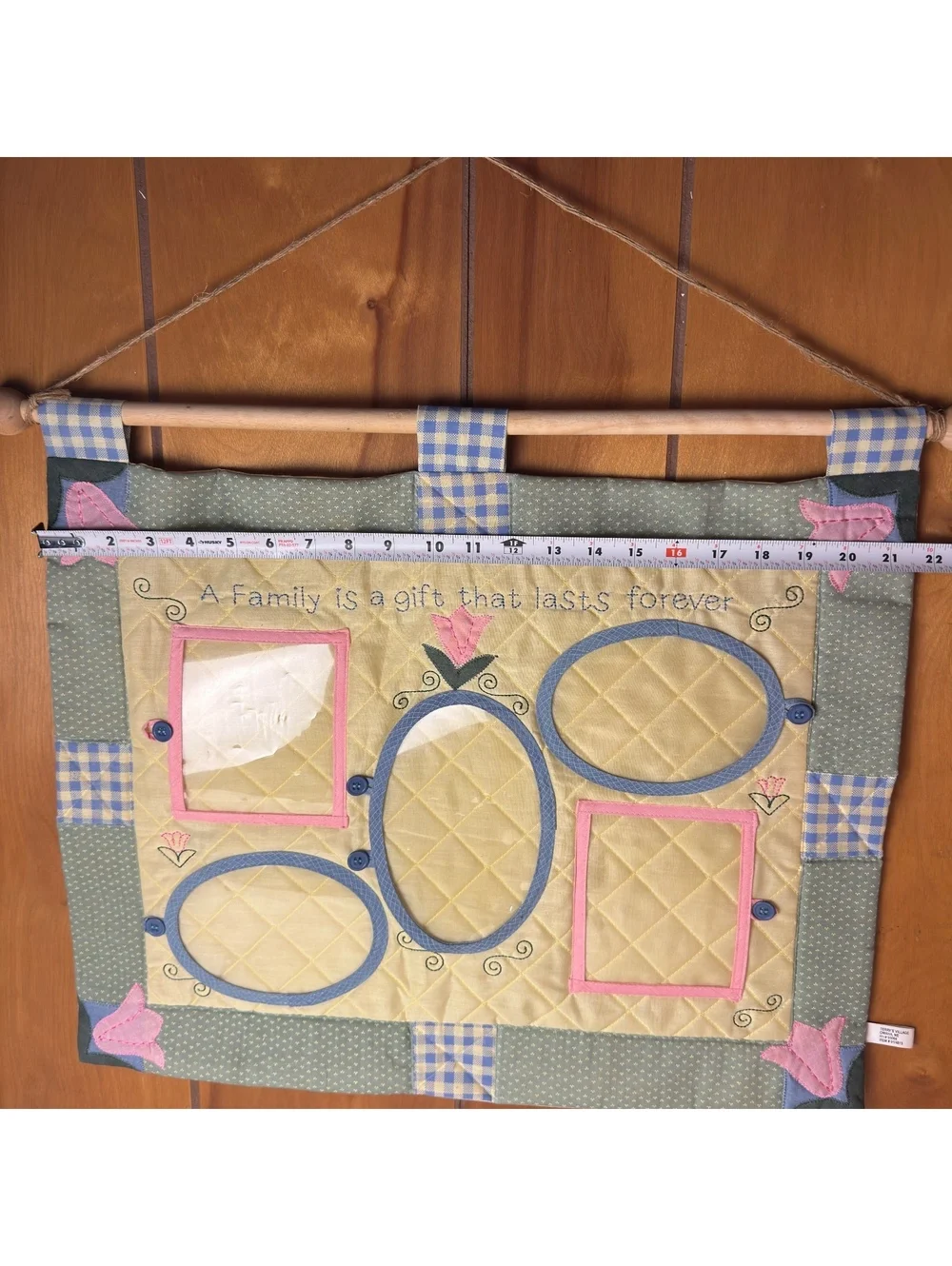 Terry’s Village Family Photo Frame Wall Hanging Quilted Fabric 22x18 Cottage
